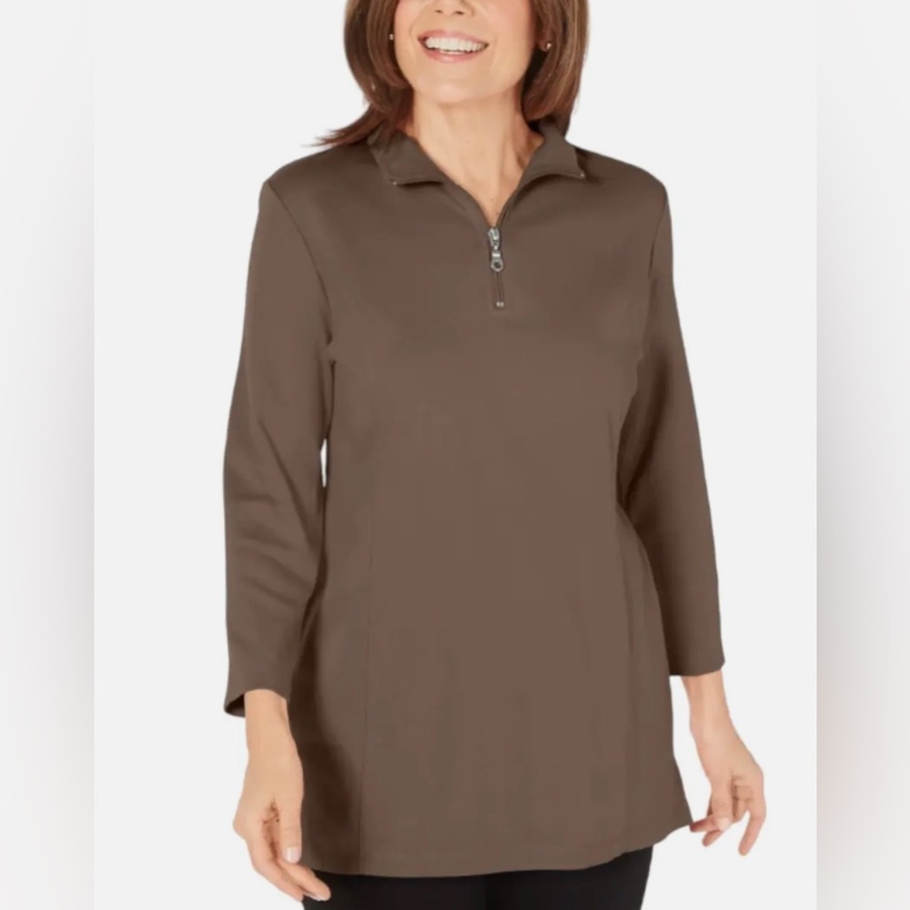 Karen Scott Womens Half-Zip Mock-Neck Top